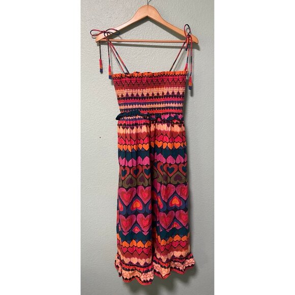 New NWT Farm Rio Anthropologie Beaded Heart Smocked Cover-Up Dress Size Small - Picture 2 of 10